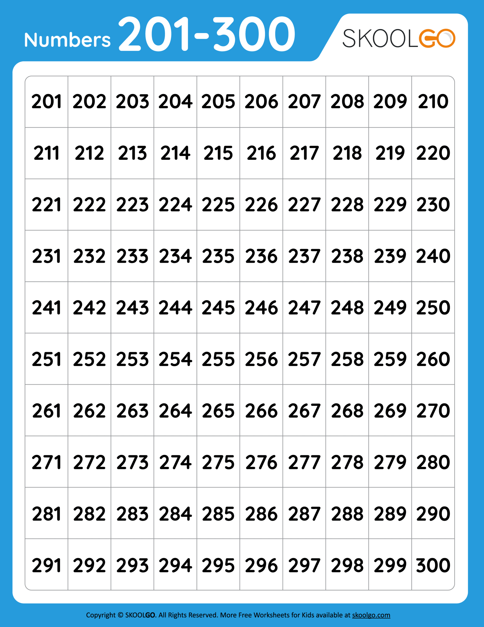 Numbers 201 To 300 Free Worksheet For Kids SKOOLGO Numbers 201 To 300 Free Worksheet For Kids SKOOLGO
