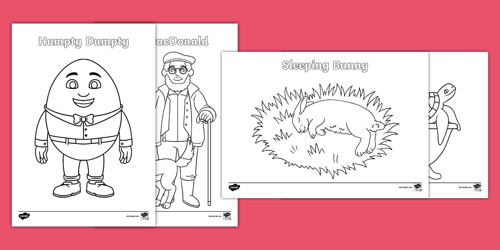 Nursery Rhyme Characters Picture And Word Colouring Sheets
