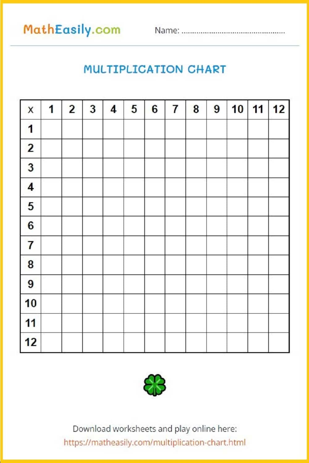 Online Multiplication Chart Printable Online Multiplication Chart Printable
