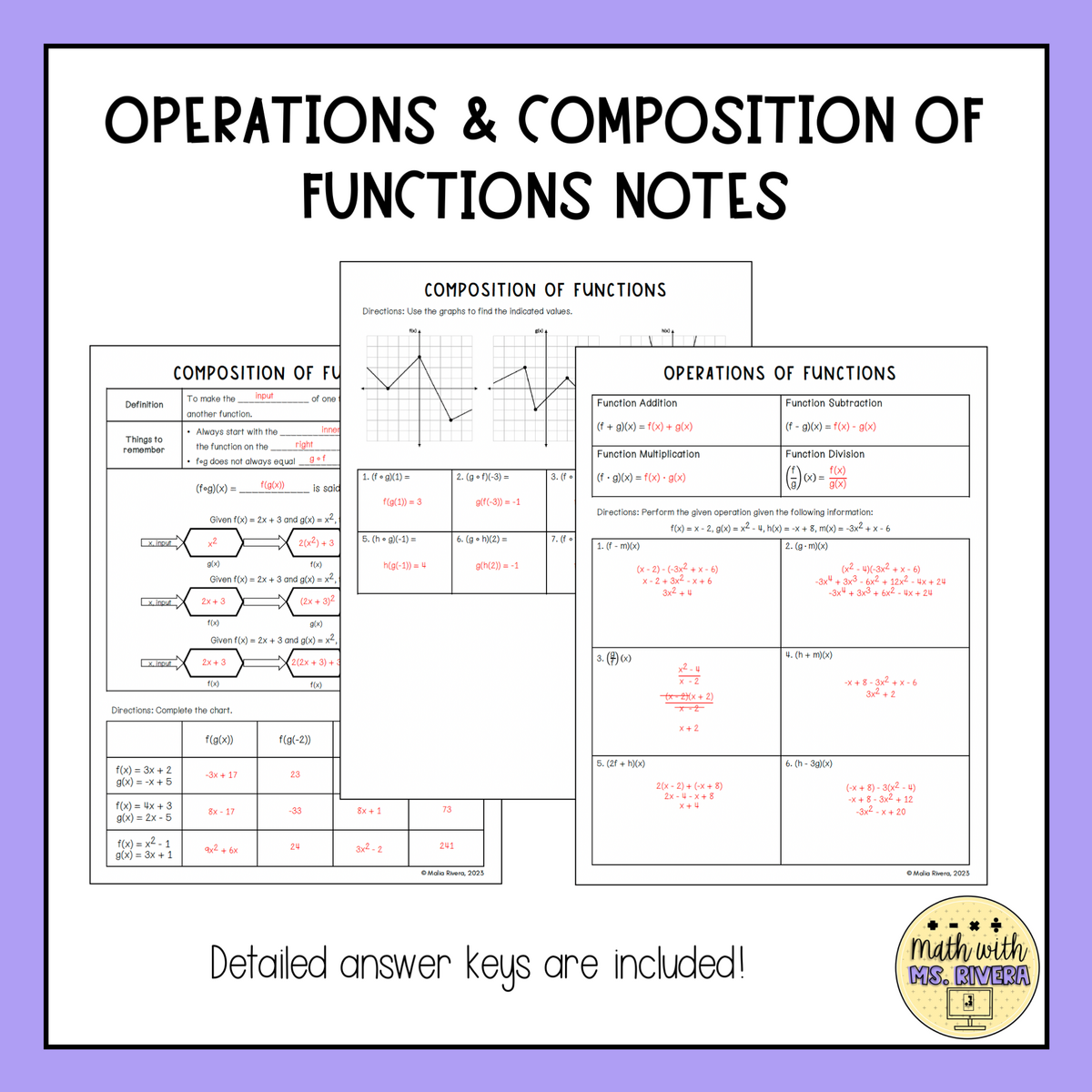 Operations Composition Of Functions Guided Notes For Algebra 2 Worksheets Library