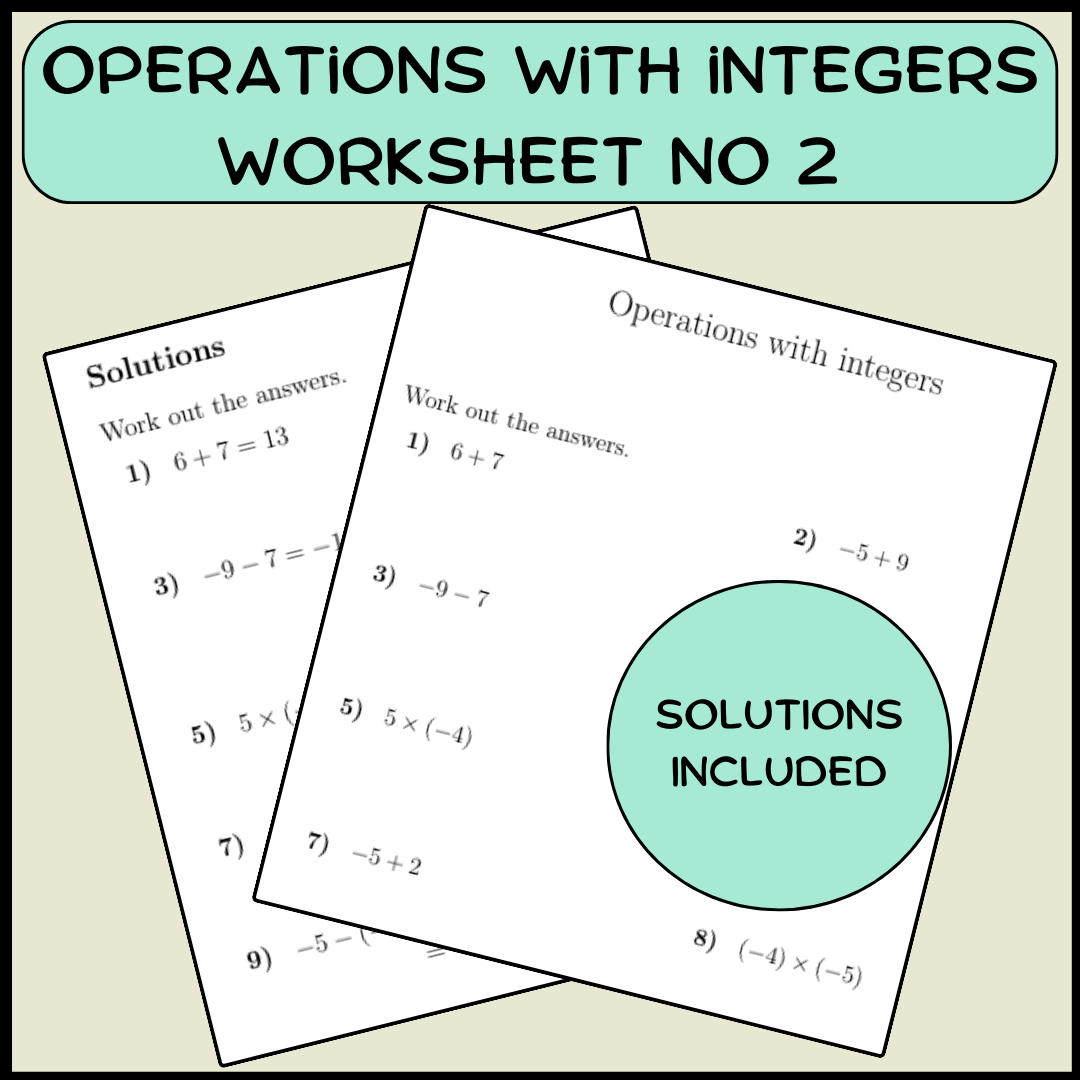 Operations With Integers Worksheet No 2 With Solutions Operations With Integers Worksheet No 2 With Solutions