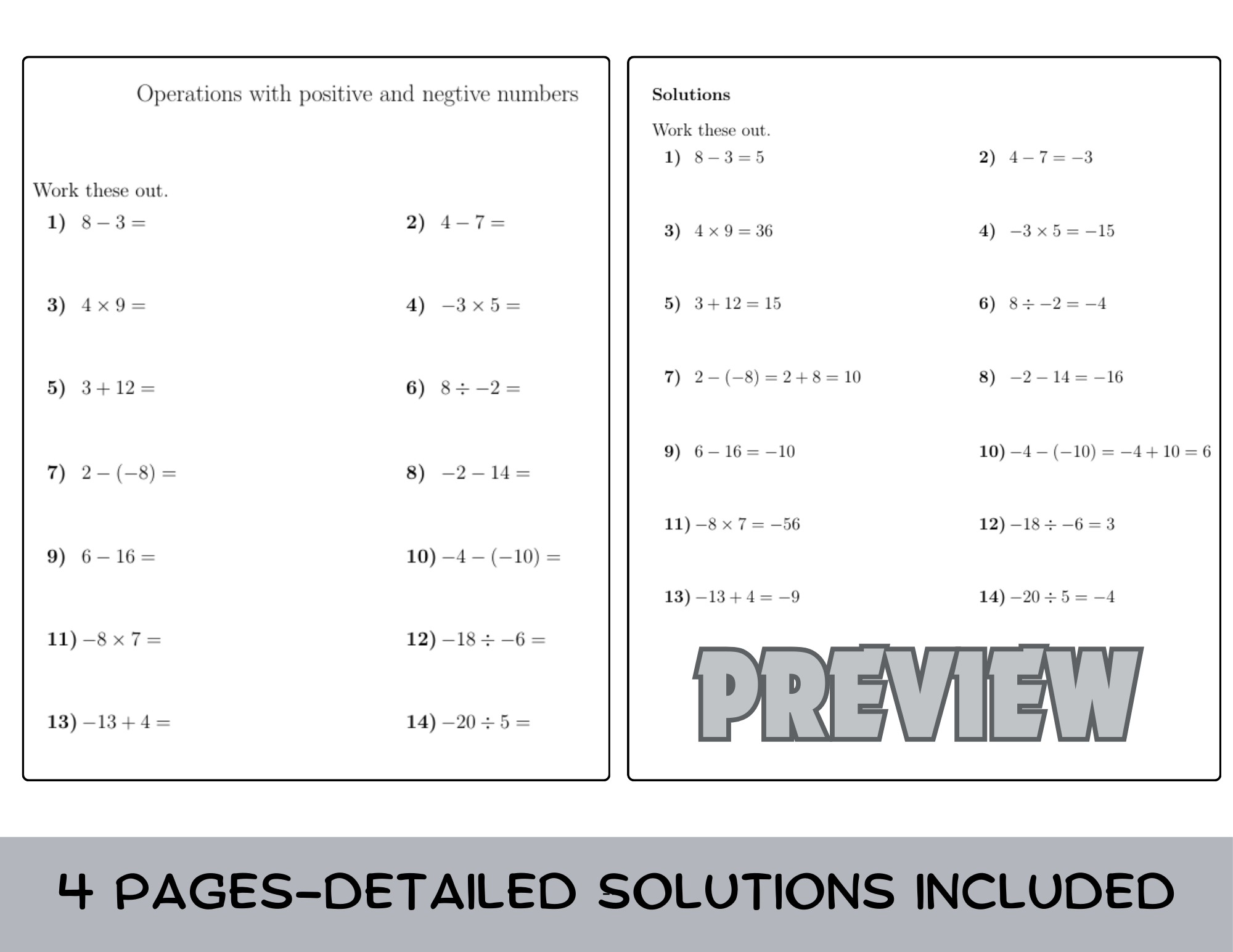 Operations With Positive And Negative Numbers Worksheet With Answers Teaching Resources Operations With Positive And Negative Numbers Worksheet With Answers Teaching Resources