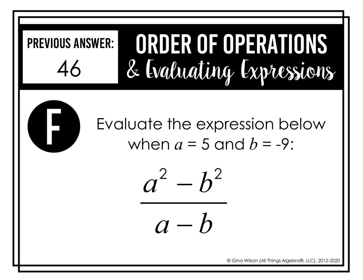 Order Of Operations Evaluating Expressions Scavenger Hunt All Things Algebra Order Of Operations Evaluating Expressions Scavenger Hunt All Things Algebra
