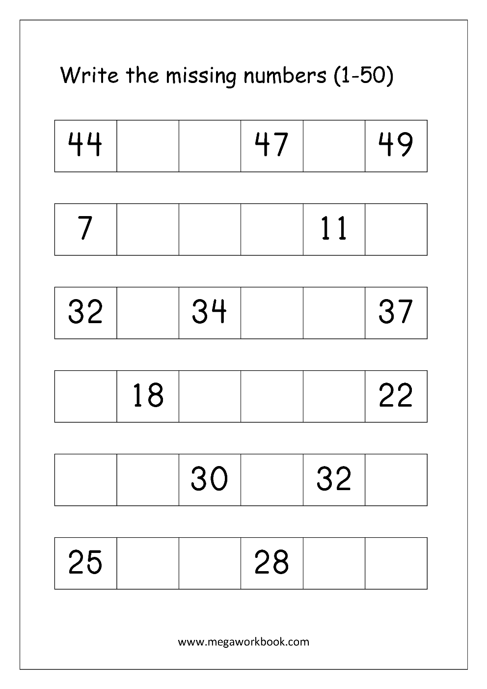 Ordering Numbers Worksheets Missing Numbers What Comes Before And After Number 1 10 1 20 1 50 1 100 Free Printables MegaWorkbook