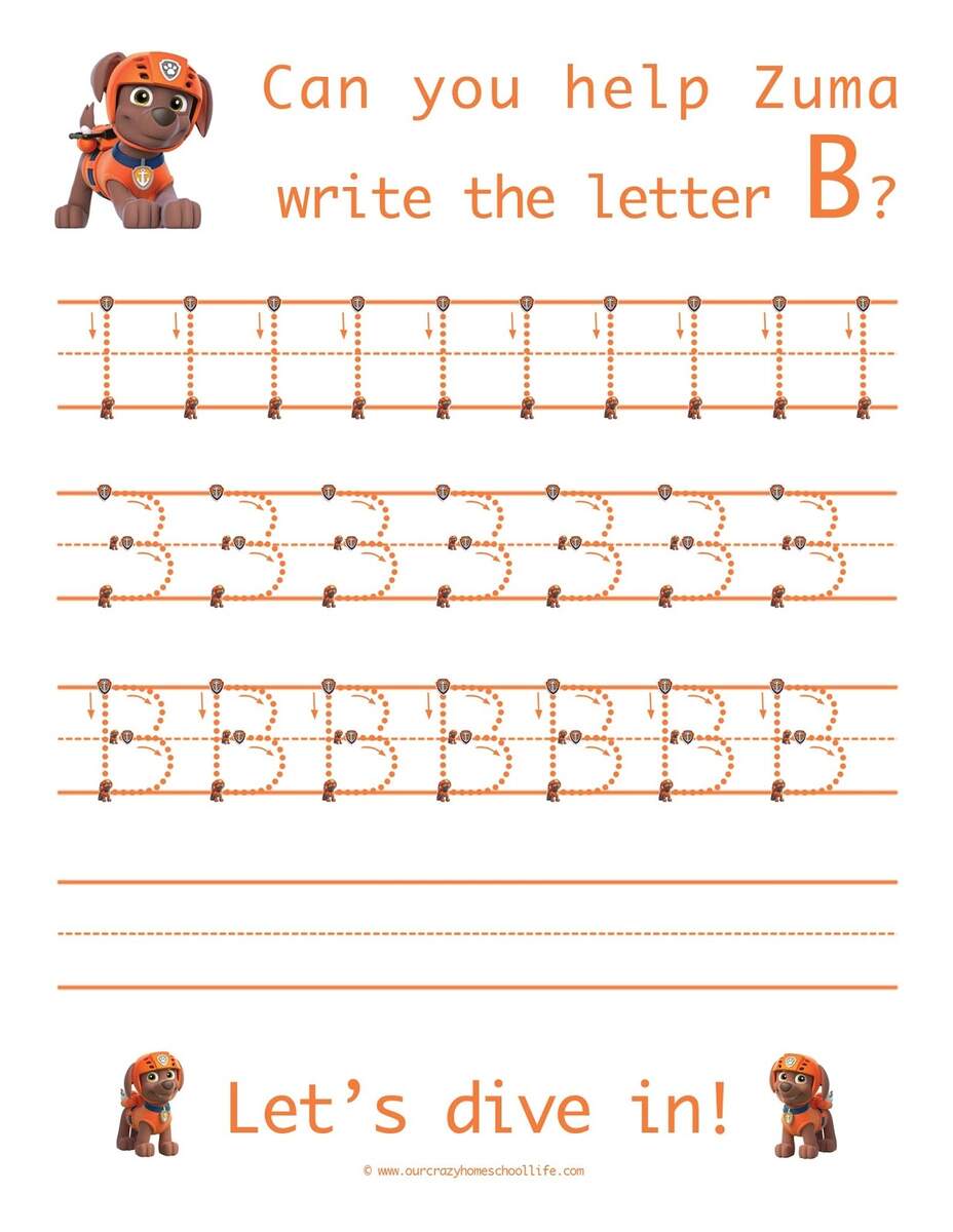 Our Crazy Homeschool Life The Letter B FREE Patrol Patrol Handwriting Printables