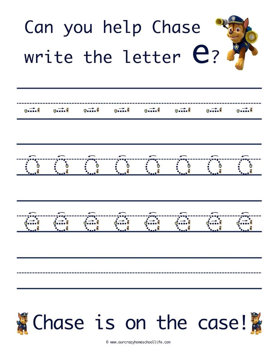 Our Crazy Homeschool Life The Letter E FREE Patrol Patrol Handwriting Printables