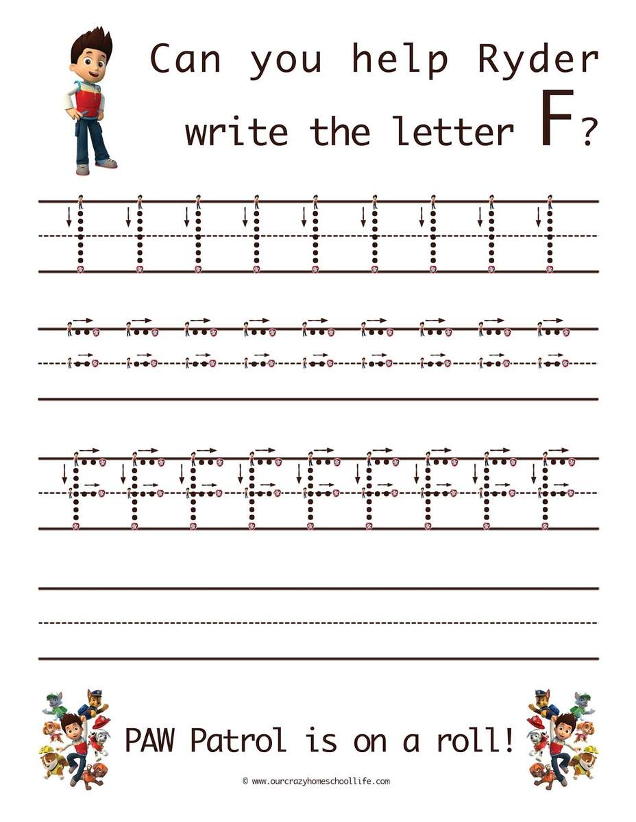 Our Crazy Homeschool Life The Letter F FREE Patrol Patrol Handwriting Printables