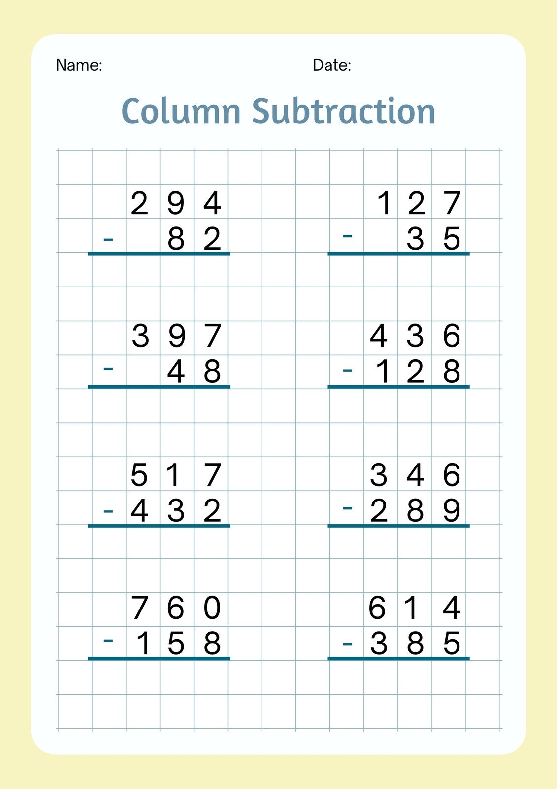 Page 2 Free Subtraction Worksheet Templates To Edit And Print Canva Page 2 Free Subtraction Worksheet Templates To Edit And Print Canva