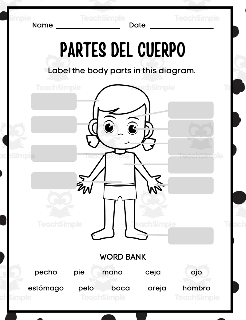 Partes Del Cuerpo Parts Of The Body Spanish By Teach Simple Label The Parts Of The Body In Spanish Online Exercise For Live Worksheets Library