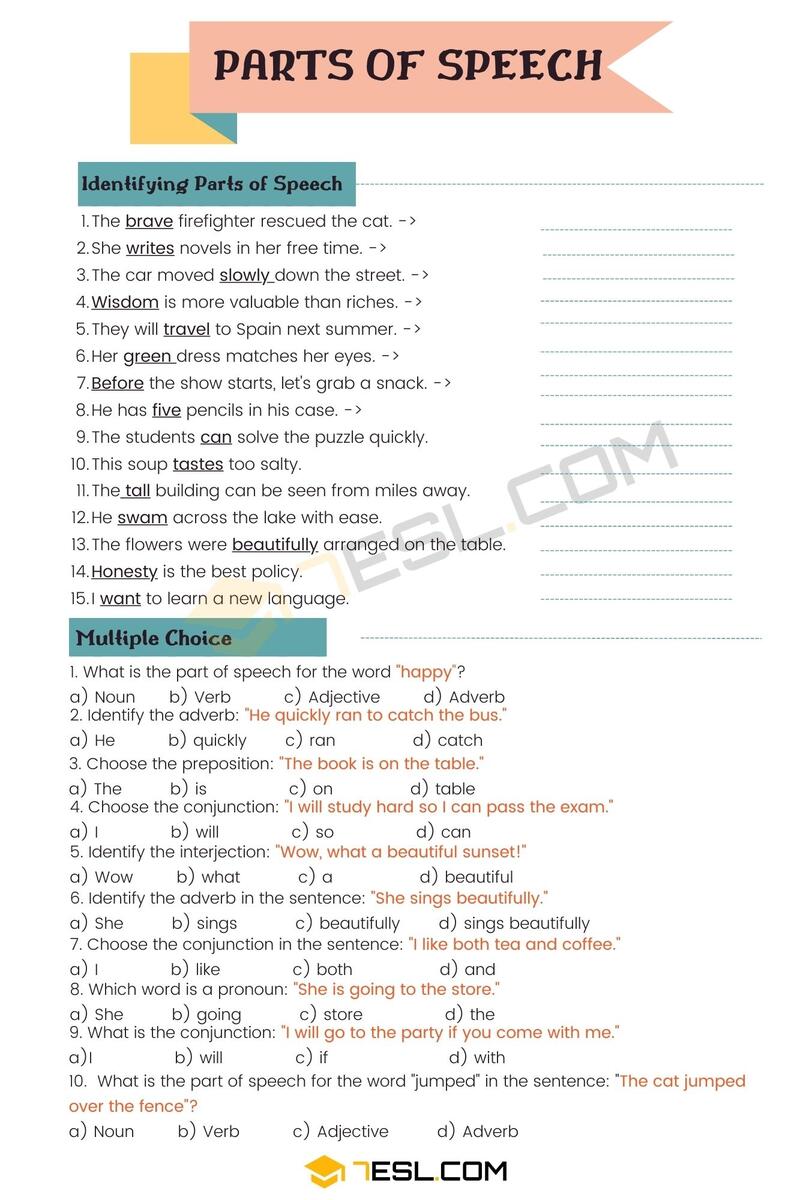 Worksheet Parts Of Speech Use Parts Of Speech In Sentences