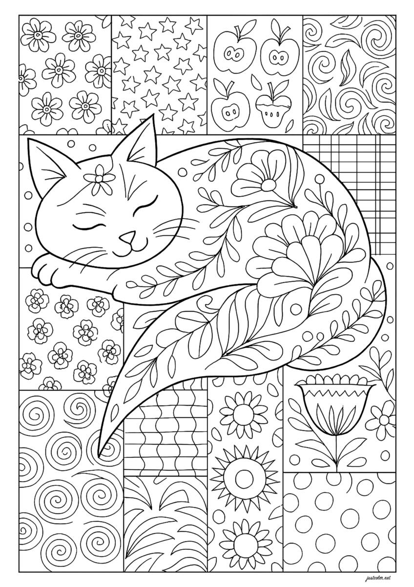 Patchwork And Sleeping Cat Cat Coloring Pages For Adults Patchwork And Sleeping Cat Cat Coloring Pages For Adults