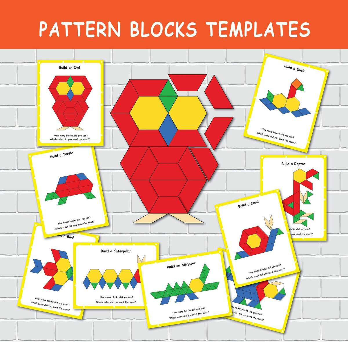 Pattern Block Templates STEM Challenge Cards For Preschool And Kindergarten Montessori Material Etsy Free Printable Fall Pattern Block Mats Picklebums