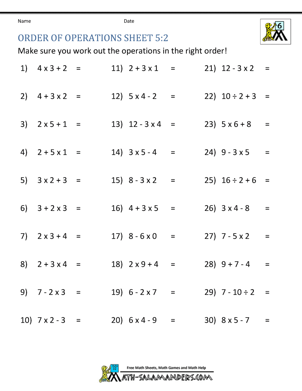 PEMDAS Problems Order Of Operations Worksheets Add Subtract Multiply And Divide Made By Teachers