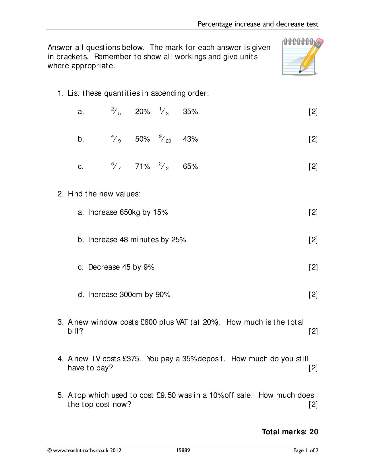 Percentage Increase And Decrease Worksheets Worksheets Library