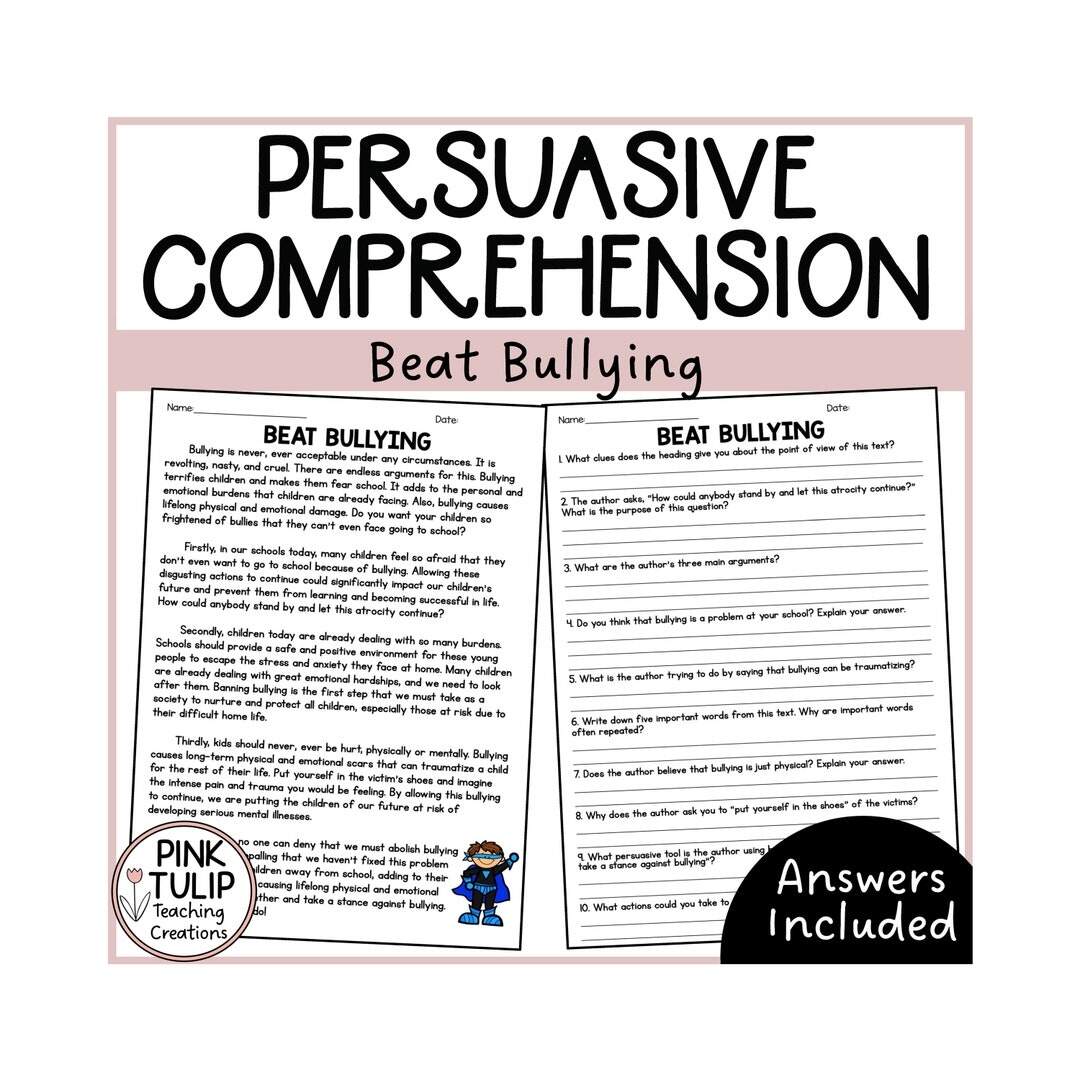 Persuasive Writing Comprehension Beat Bullying Etsy Examining The Evidence Persuasive Texts Top Teacher
