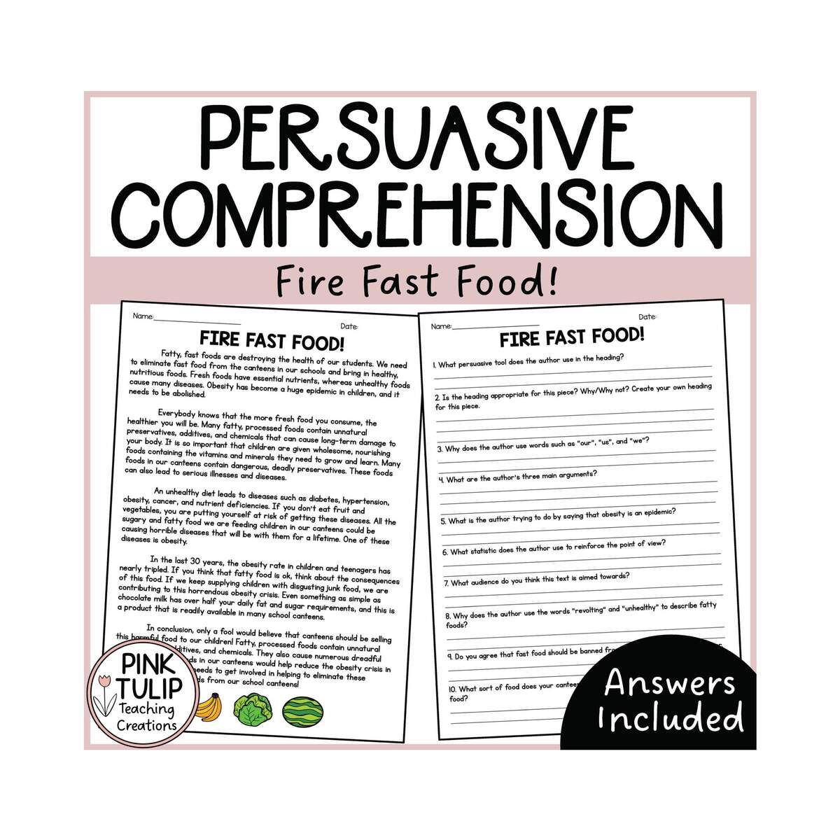 Persuasive Writing Comprehension Fire Fast Food Etsy Persuasive Writing Comprehension Fire Fast Food Etsy