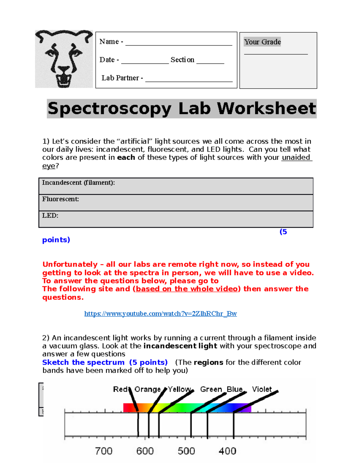 PES 1100 Spectroscopy Lab Worksheet For Remote Learning Studocu PES 1100 Spectroscopy Lab Worksheet For Remote Learning Studocu