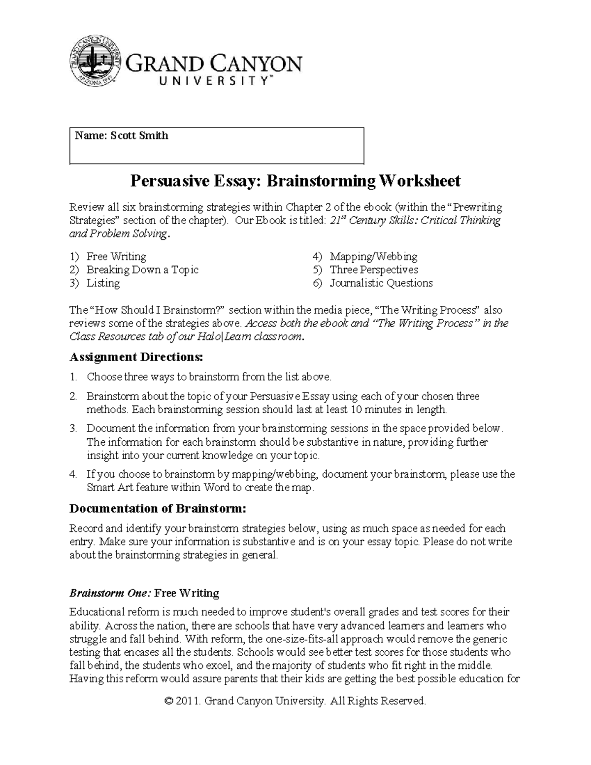 PHI105 T2 Brainstorming Worksheet For Persuasive Essay Complete 12 1 25 Studocu
