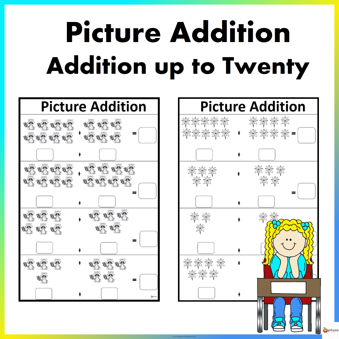 Picture Addition Add To 20 Made By Teachers Adding 1 Drills Worksheet 20 Questions Grade 1 PDF Addition Worksheets Cazoom Math