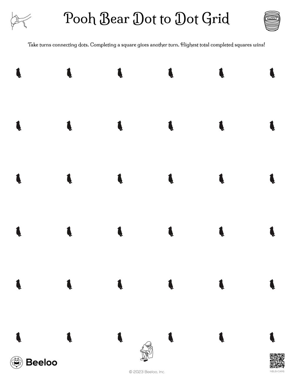 Pooh Bear Dot To Dot Grid Beeloo Printable Crafts And Activities For Kids