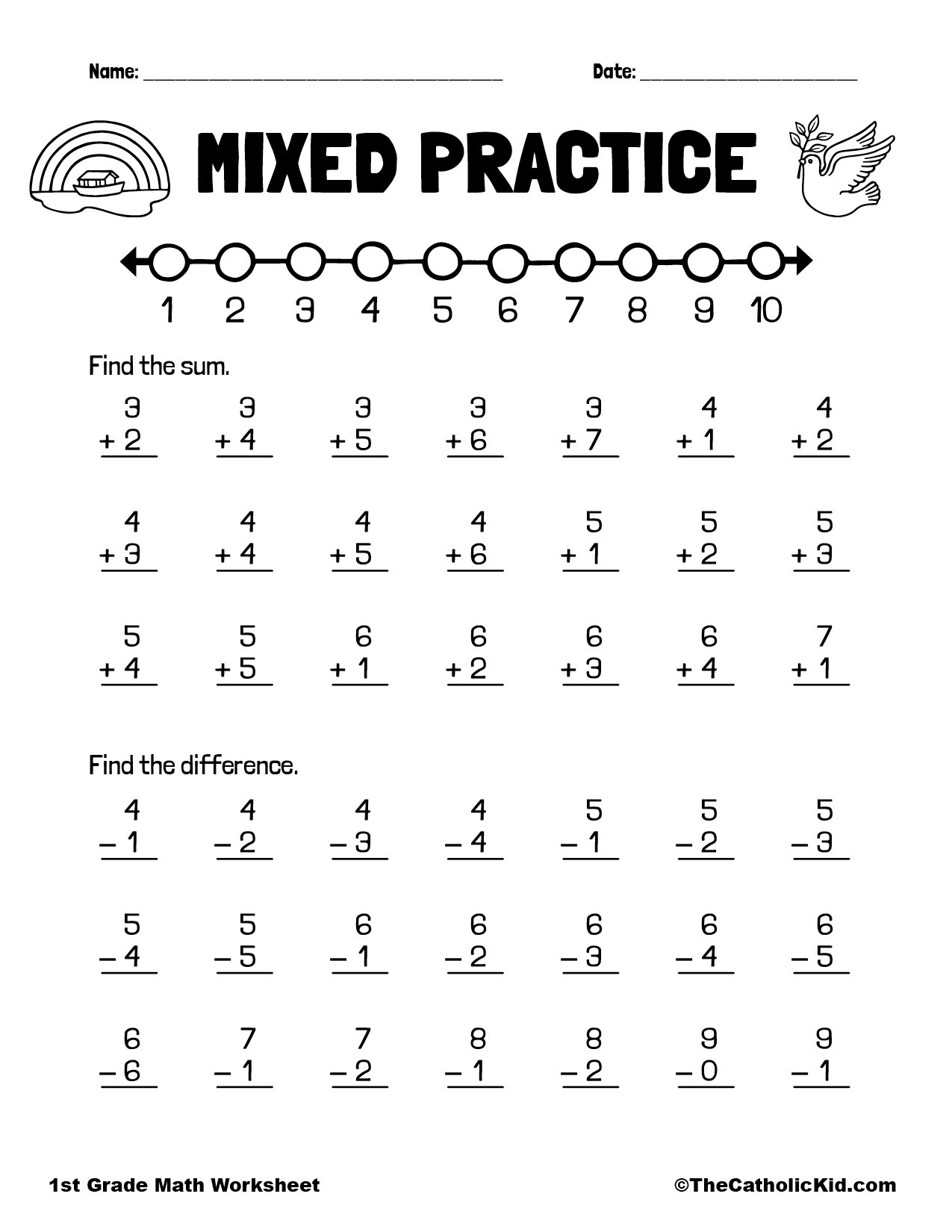Practice Addition Subtraction 1st Grade Math Worksheet Catholic TheCatholicKid First Grade Simple Addition Worksheet