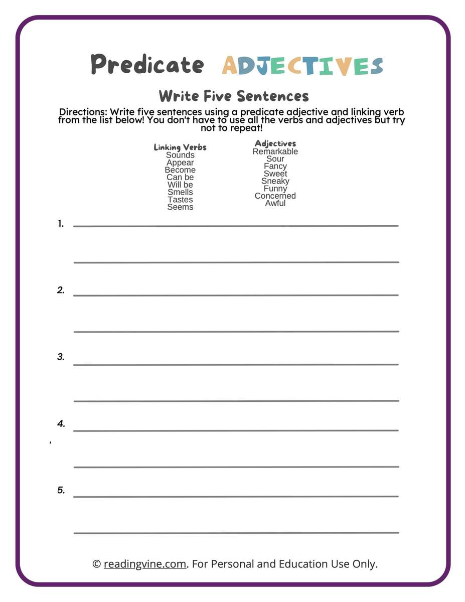 Predicate Adjectives Worksheets ReadingVine Predicate Adjectives Worksheets ReadingVine