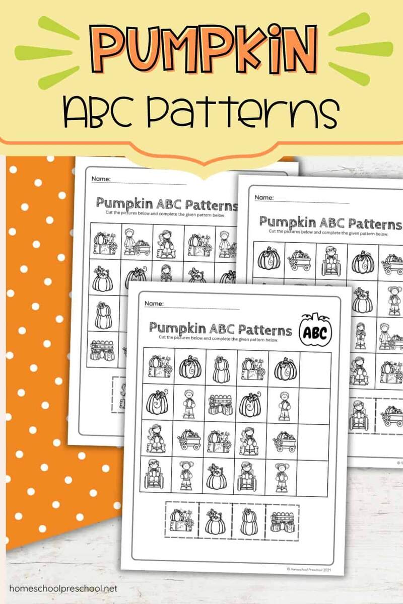 PreK Pumpkin ABC Pattern Worksheets Cut Paste Fall Math PreK Pumpkin ABC Pattern Worksheets Cut Paste Fall Math