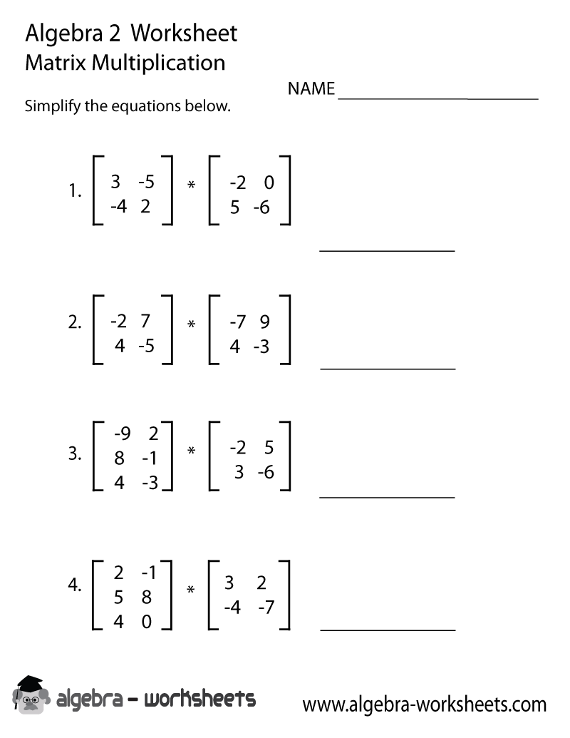 Print The Free Matrix Multiplication Algebra 2 Worksheet Worksheets Library