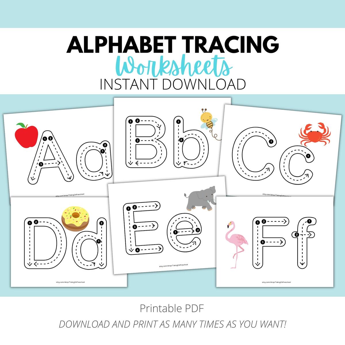 Printable Alphabet Tracing Worksheets Writing Practice With Uppercase And Lowecase Letters Etsy
