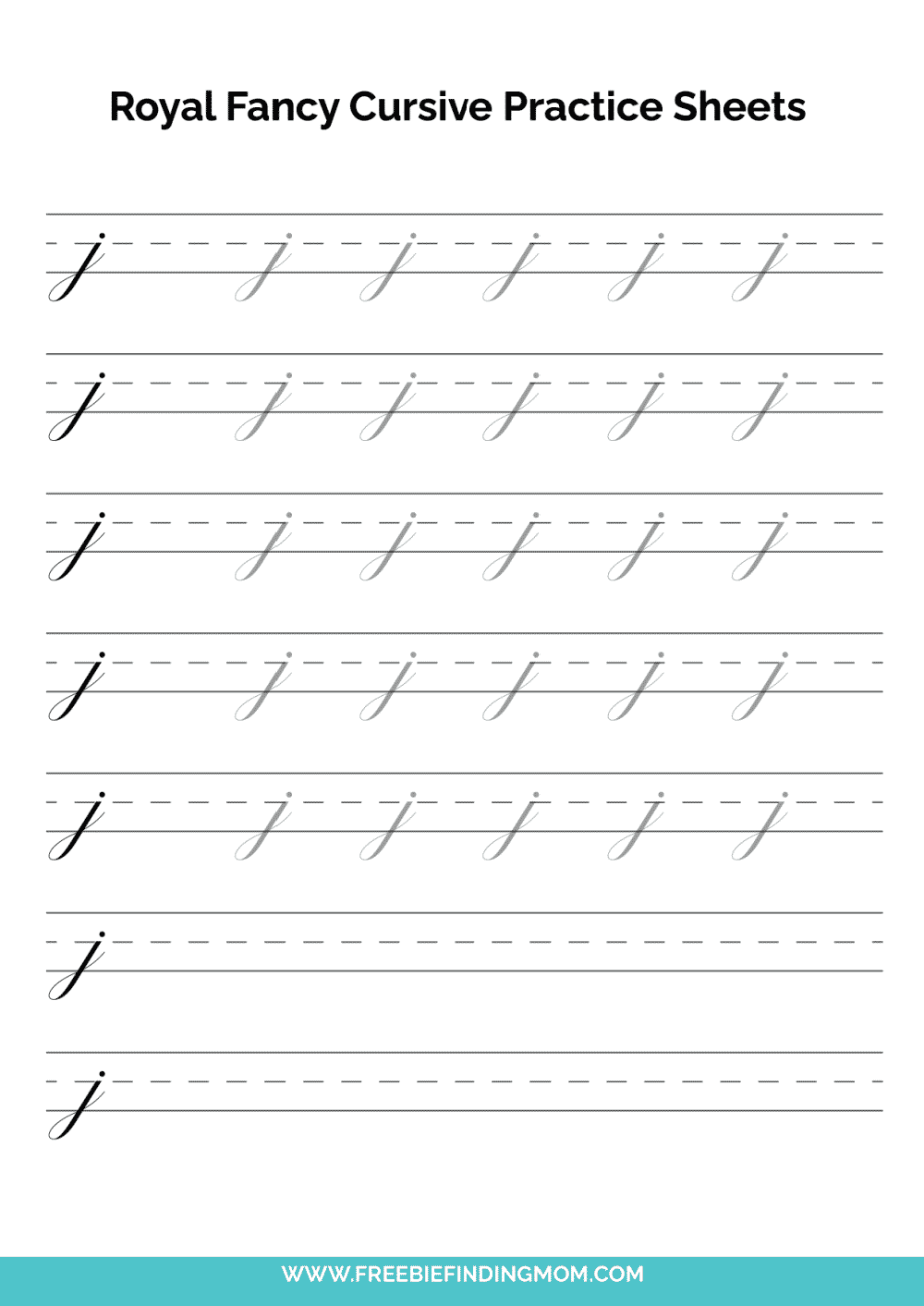 Printable Cursive Alphabet Practice Sheets Royal Fancy Lowercase J