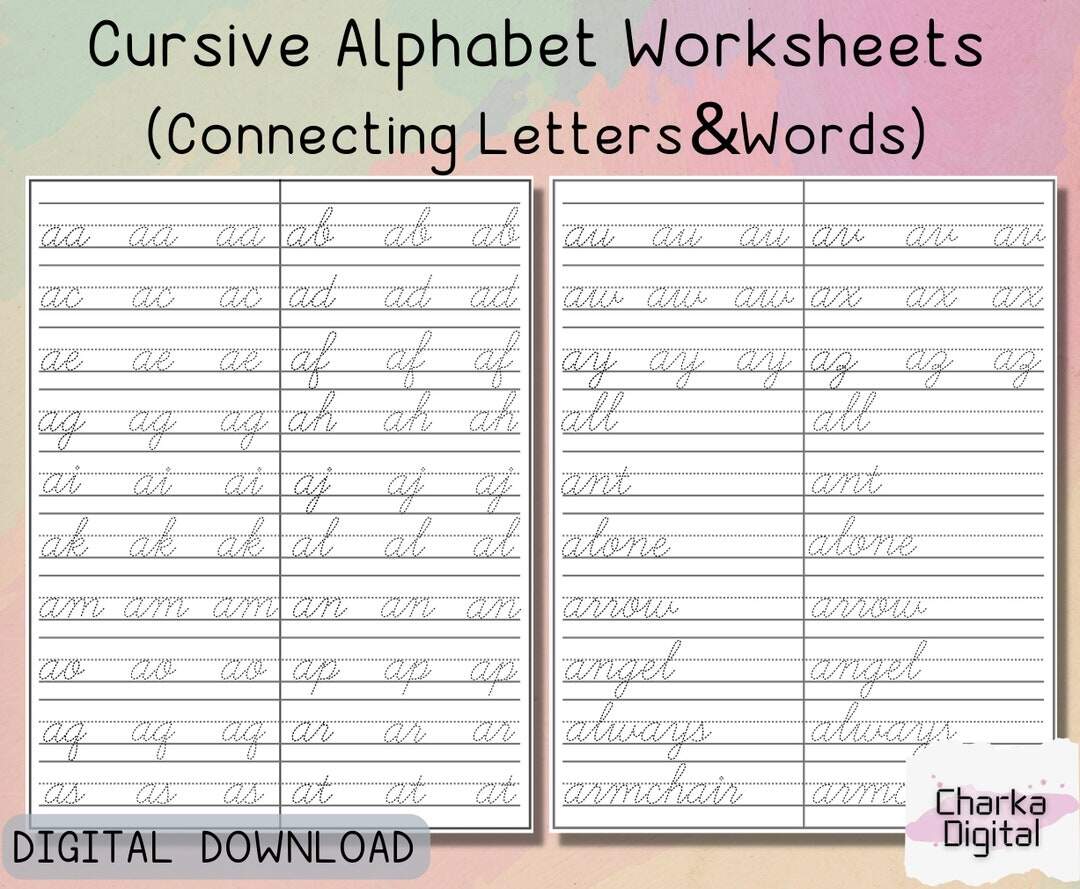 Printable Cursive Alphabet Worksheets Handwritting Practice Pages How To Connect Cursive Letters Cursive Writing Practice Etsy Israel