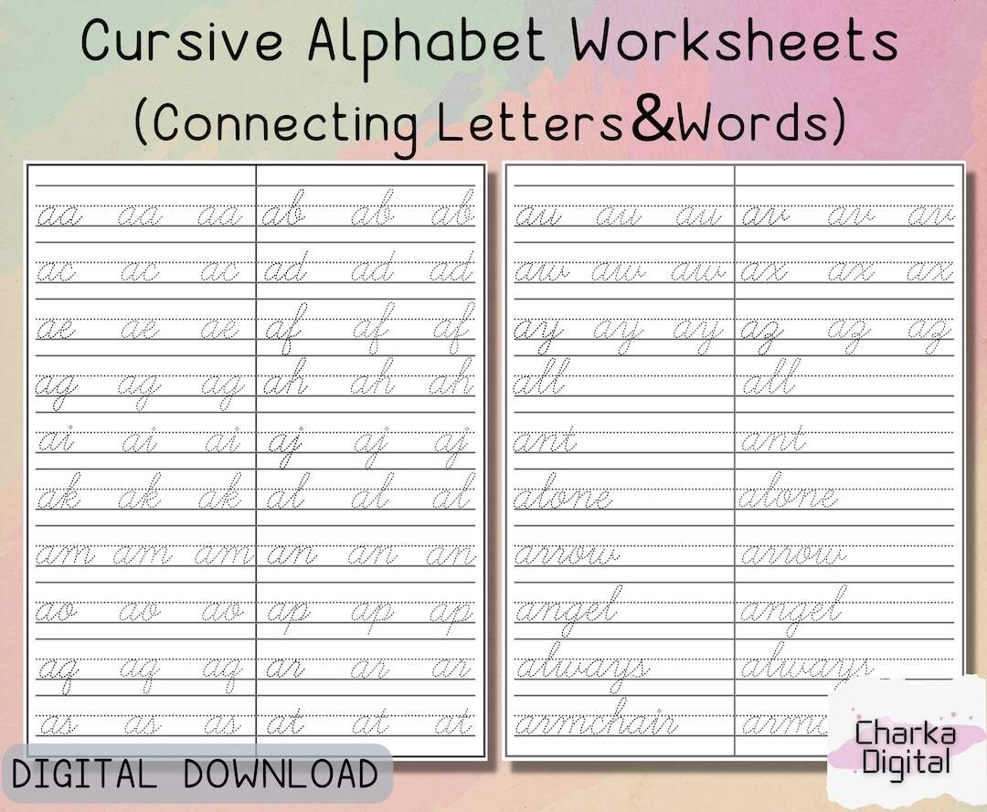 Printable Cursive Alphabet Worksheets Handwritting Practice Pages How To Connect Cursive Letters Cursive Writing Practice Etsy Sweden