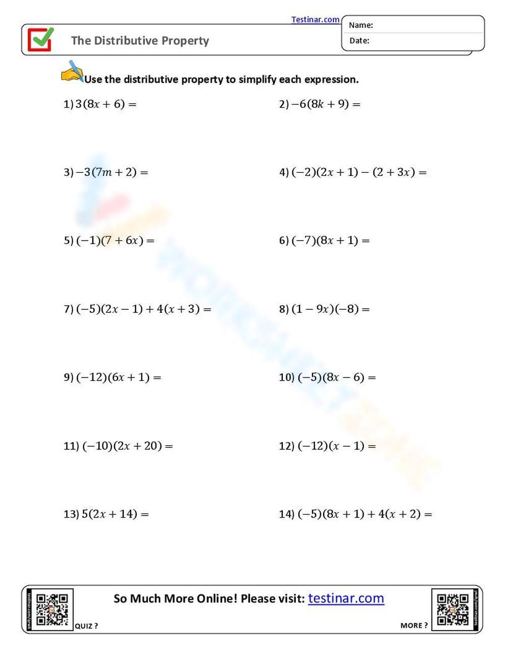 6th Grade Distributive Property Worksheets