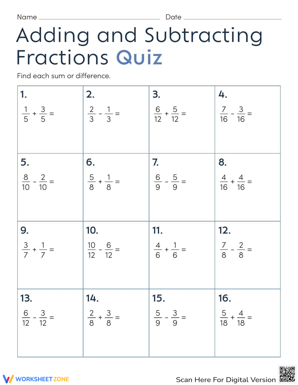 Printable Grade 4 Adding And Subtracting Fractions Worksheets Printable Grade 4 Adding And Subtracting Fractions Worksheets