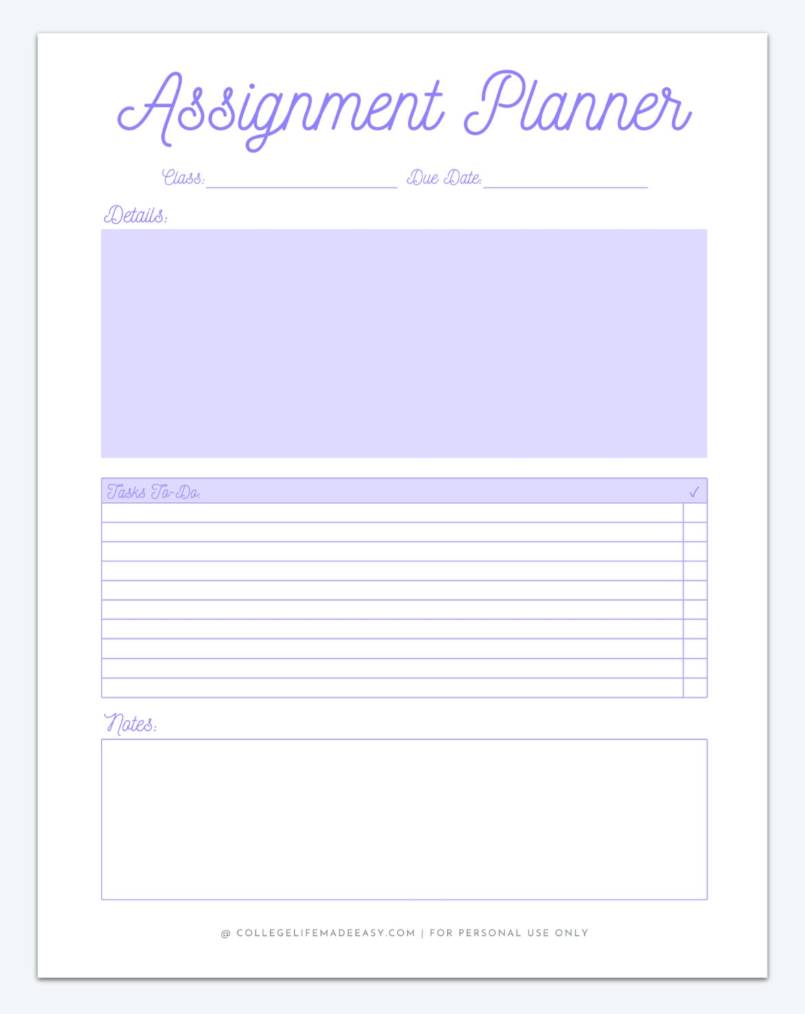 Printable Homework Planner Template For College Students Printable Homework Planner Template For College Students