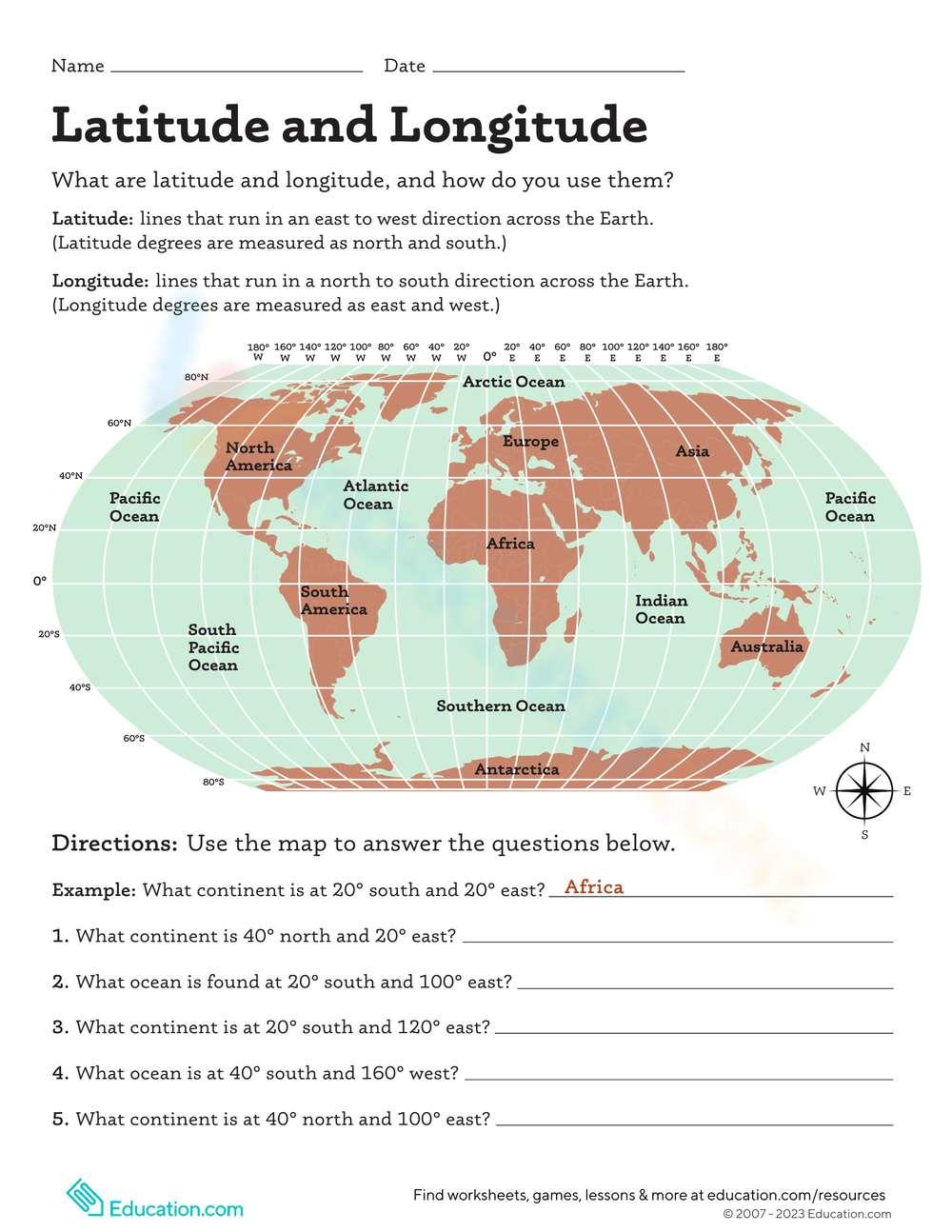 Free Collection Of Latitude And Longitude Worksheets Worksheets Library