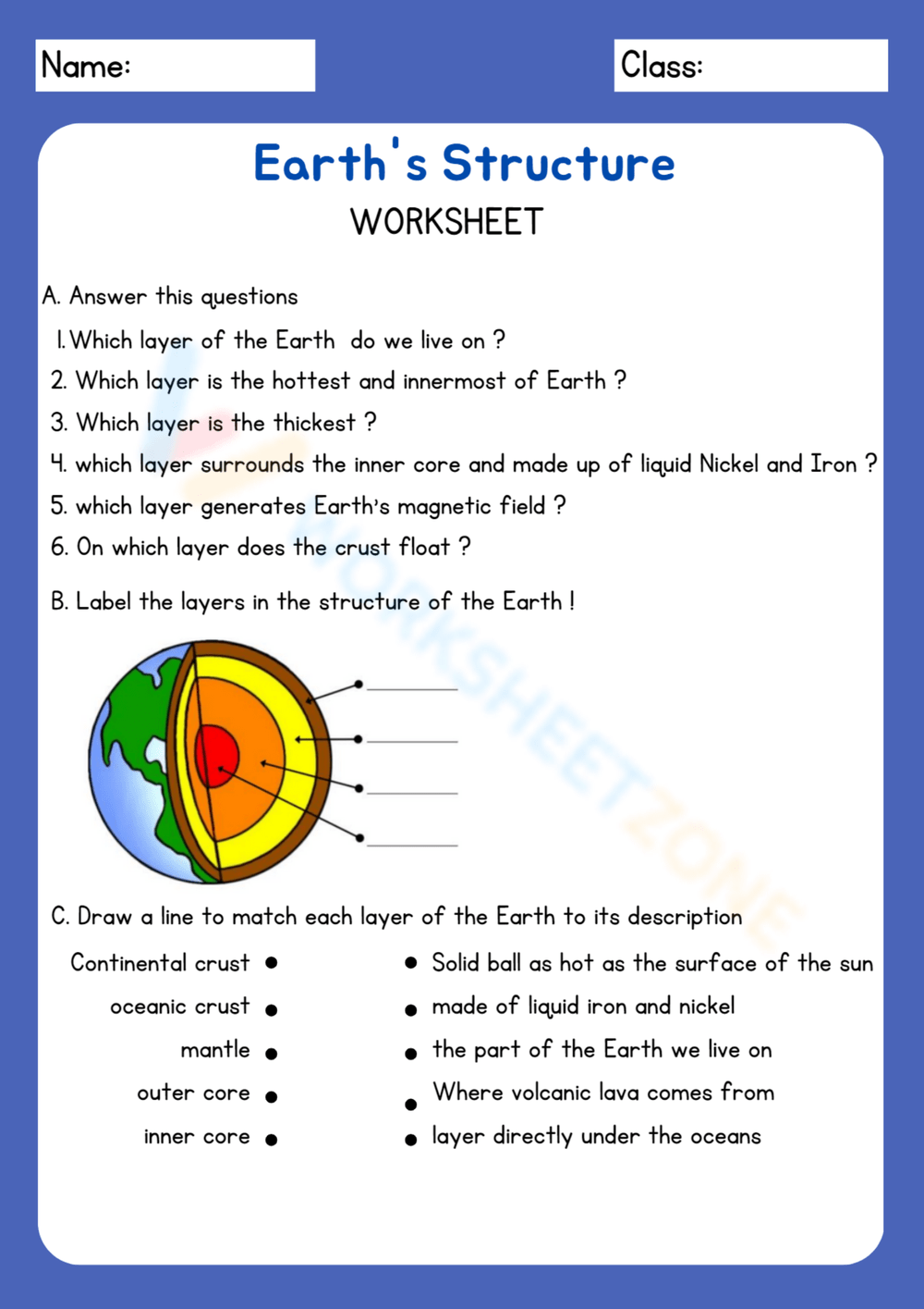 Printable Layers Of The Earth Worksheets Printable Layers Of The Earth Worksheets