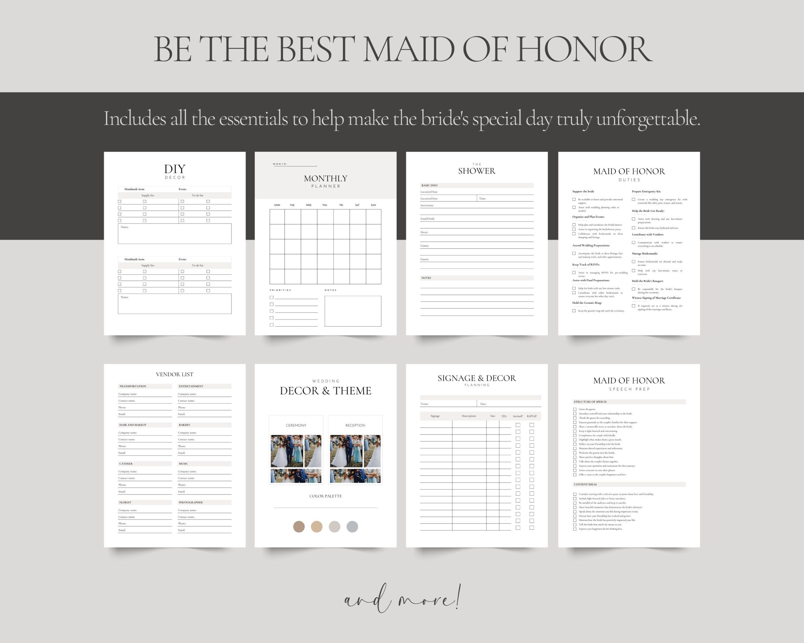 Printable Maid Of Honor Planner Wedding Duties Checklist PDF Etsy