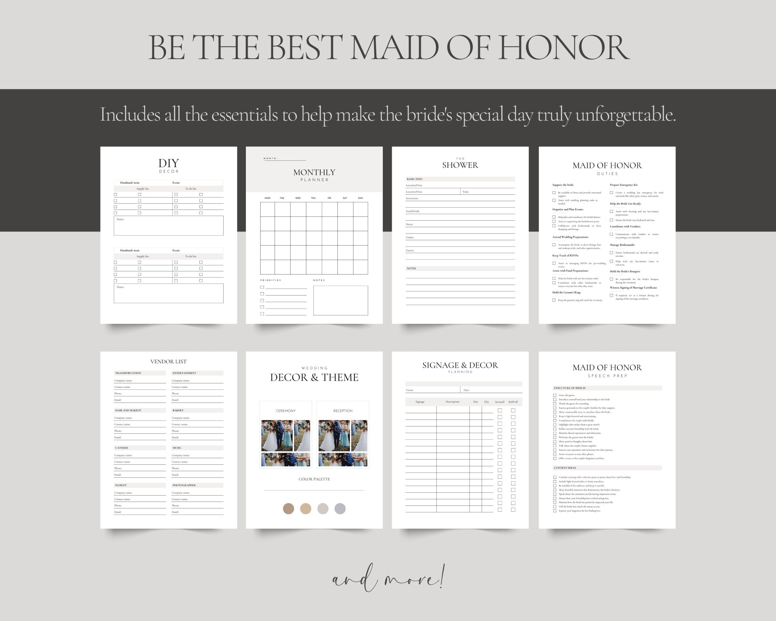 Printable Maid Of Honor Planner Wedding Duties Checklist PDF Etsy