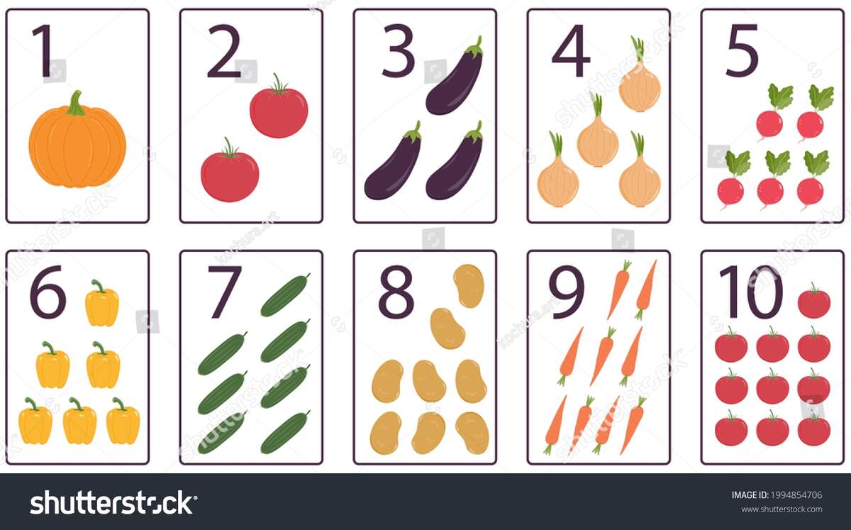 Printable Numbers Flashcards Vegetables Preschool Learning Stock Vector Royalty Free 1994854706 Shutterstock
