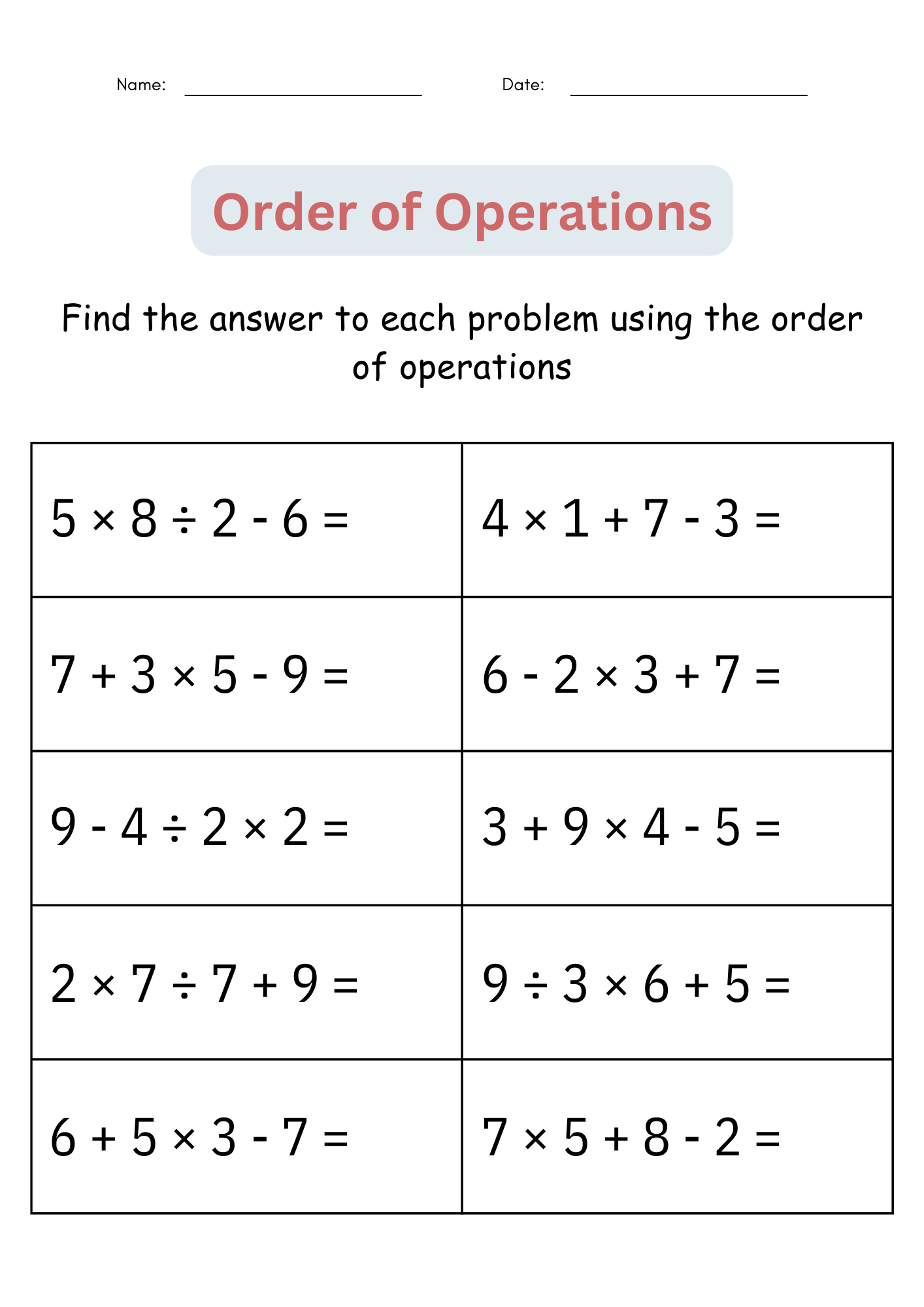 Printable Order Of Operations Digital Worksheets Activities For 4th 5th Grade Made By Teachers