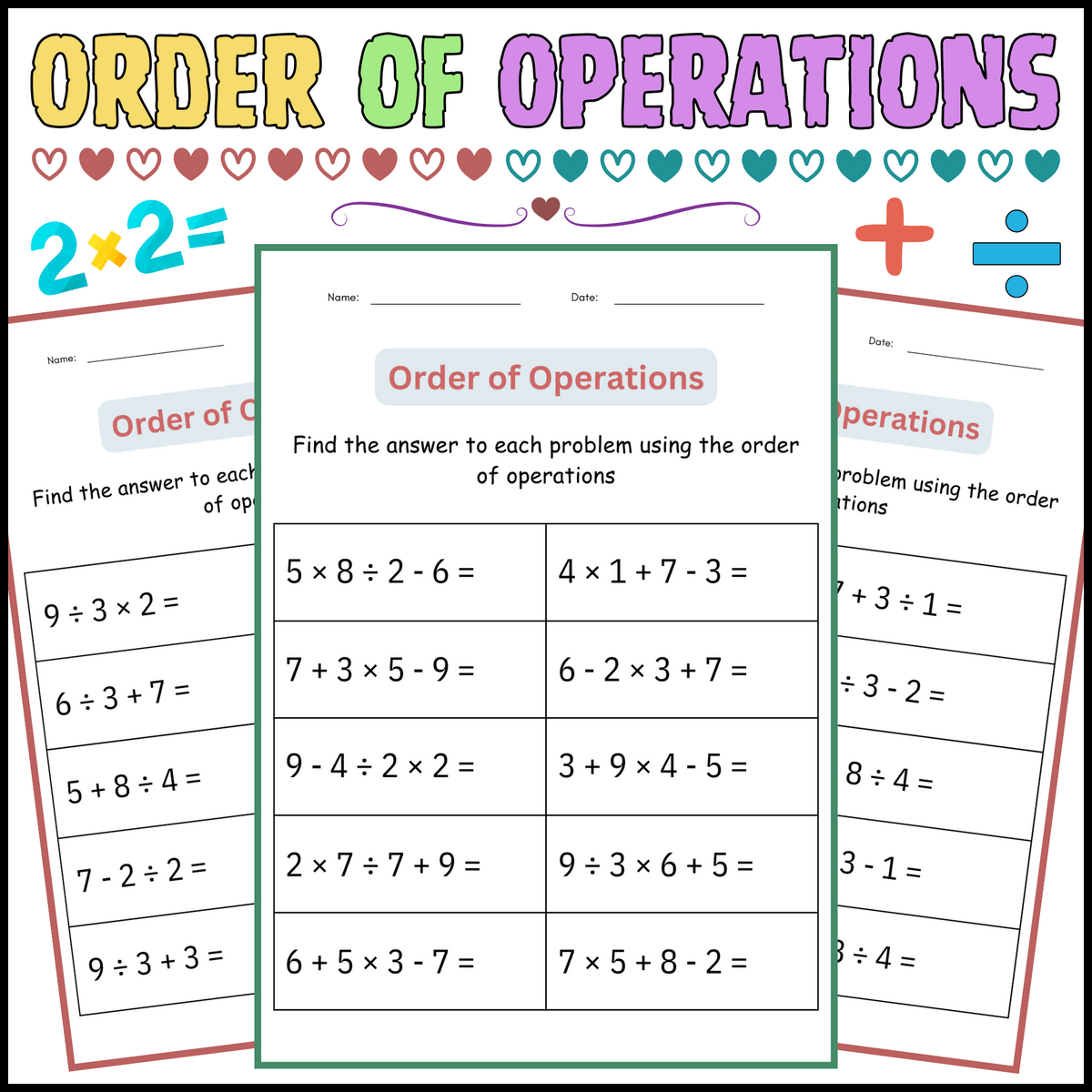 Printable Order Of Operations Digital Worksheets Activities For 4th 5th Grade Made By Teachers Free Order Of Operations Worksheet Library With Answers Mashup Math