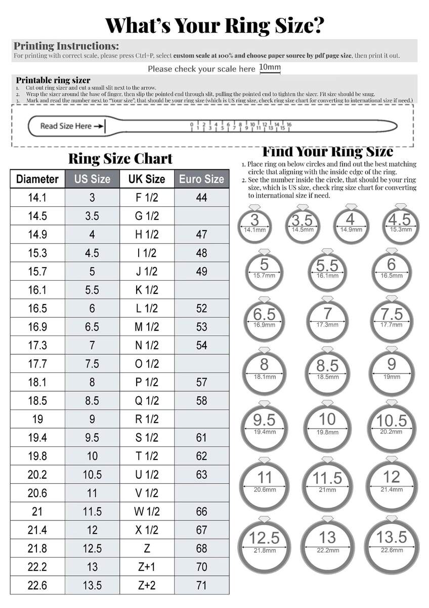 Printable Ring Sizer US UK Euro Size Chart Instant Download Etsy Israel Printable Ring Size Chart Find Your Ring Size Easy World Of Printables