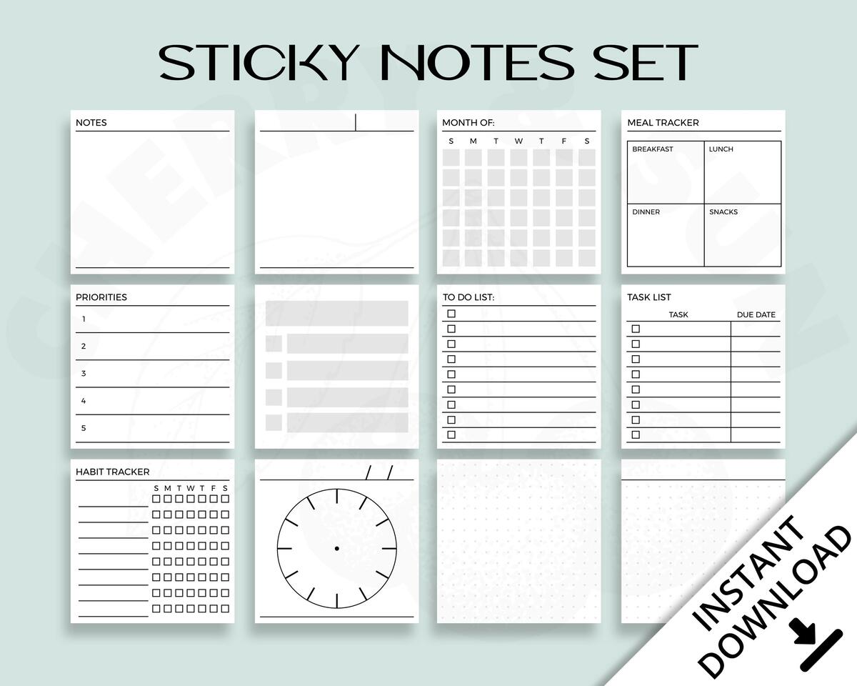 Minimalist Home Management Sticky Notes 3x3 Planner Cards PDF Etsy