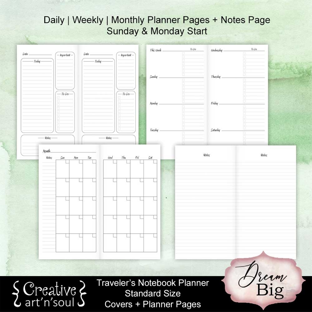 Printable Travelers Notebook Planner Inserts Dream Big CreativeArtnSoul