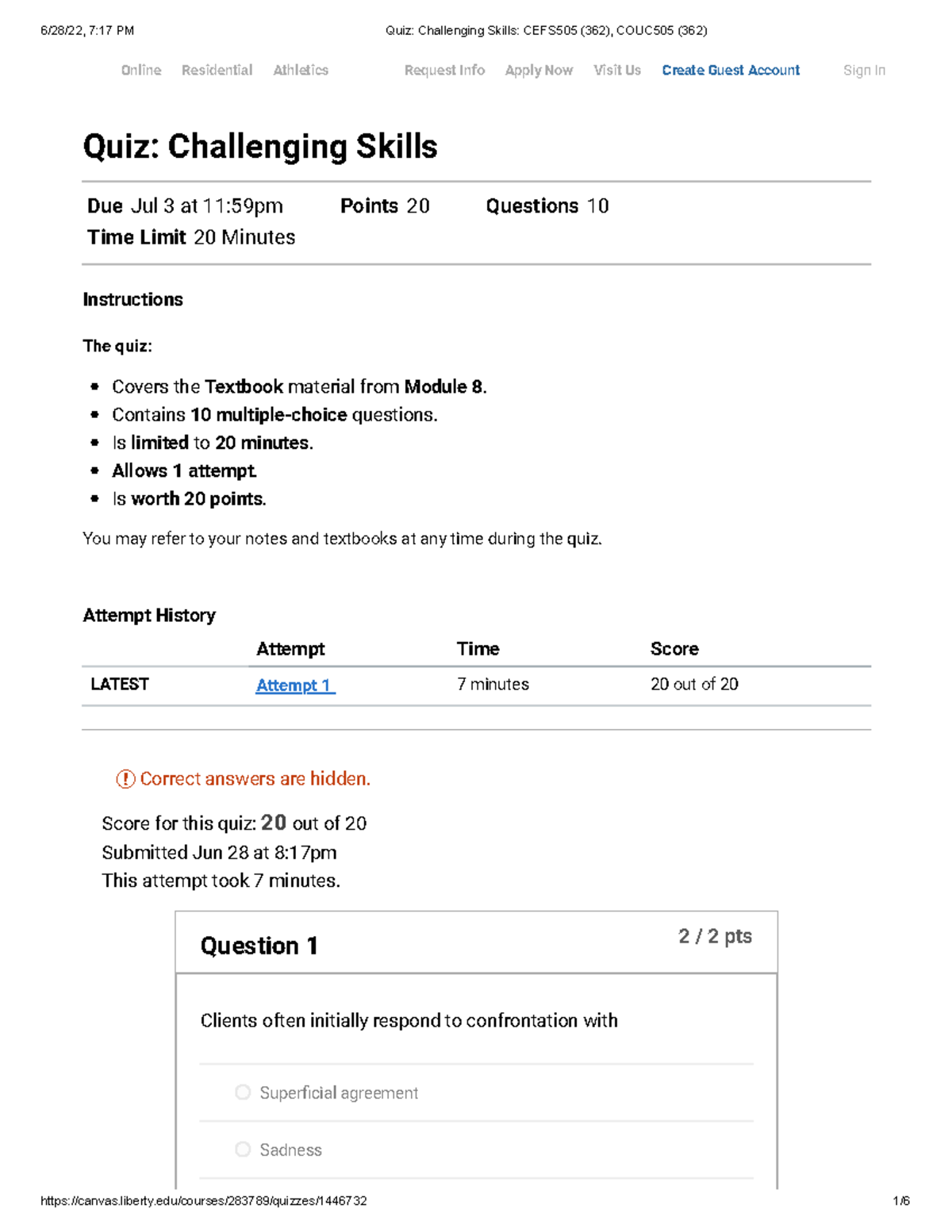 Quiz On Challenging Skills CEFS505 362 COUC505 362 Module 8 Studocu