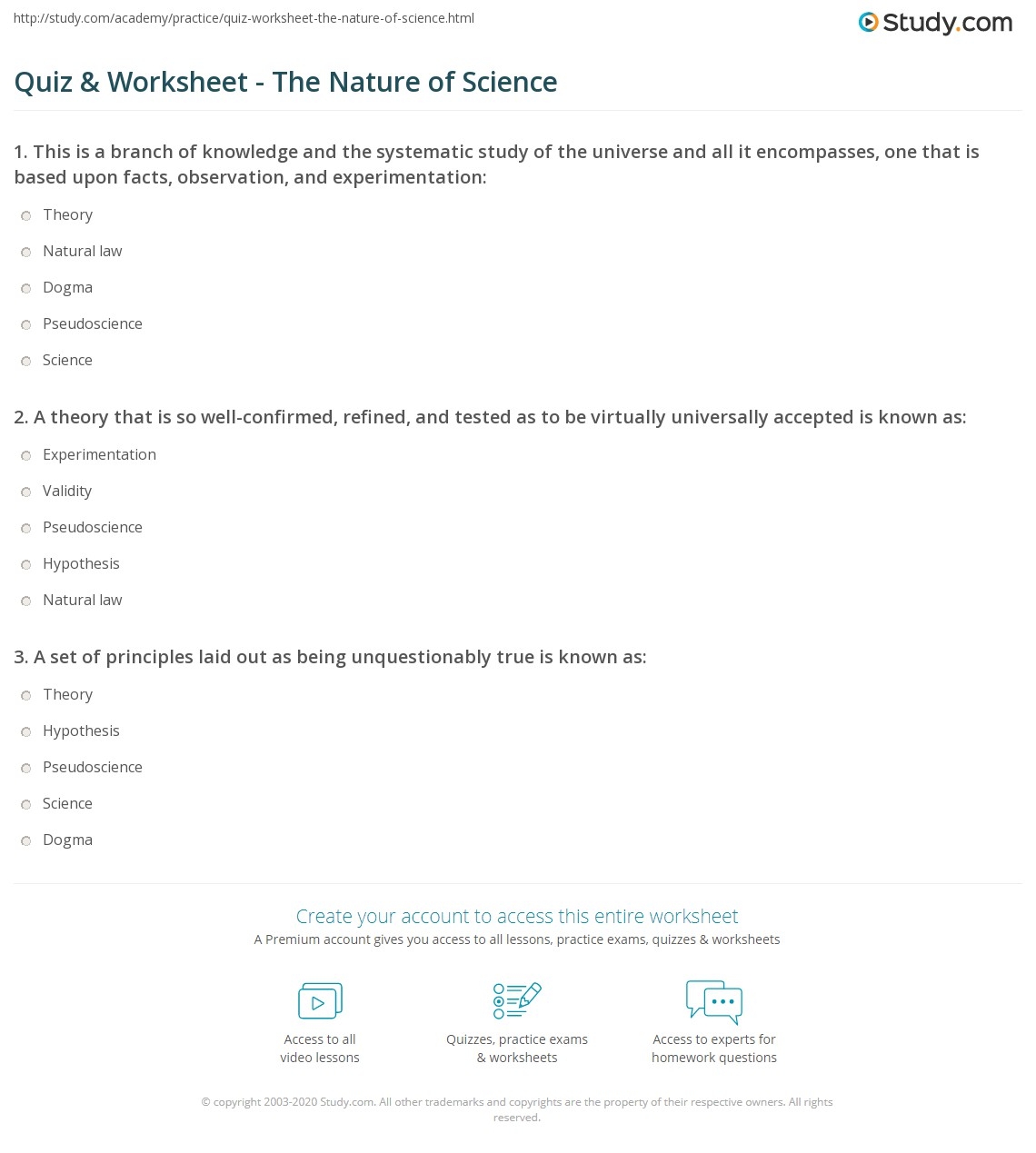 Quiz Worksheet The Nature Of Science Study Quiz Worksheet The Nature Of Science Study