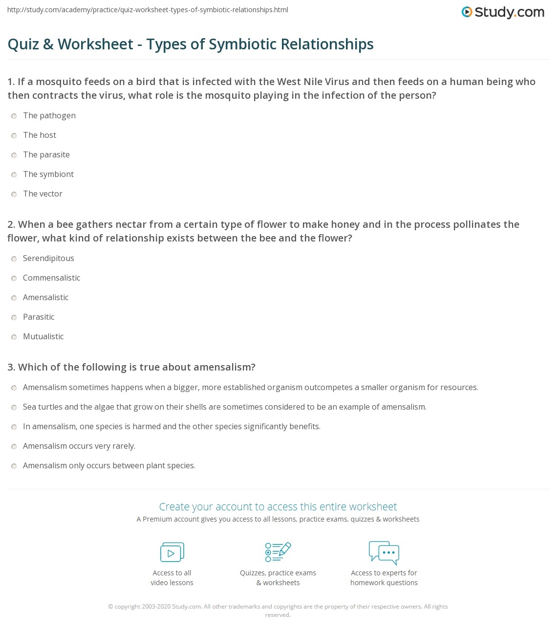 Quiz Worksheet Types Of Symbiotic Relationships Study