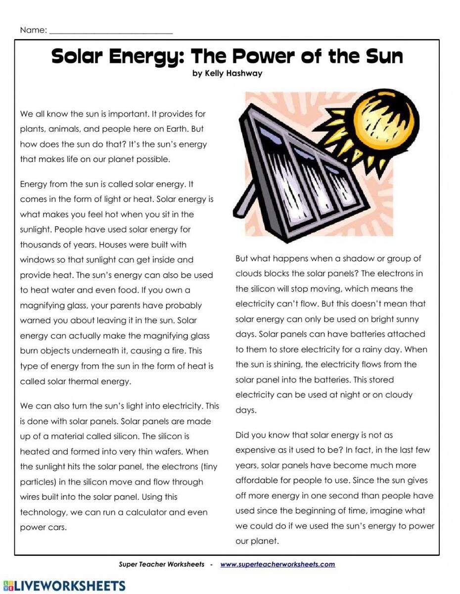 Reading Comprehension Solar Energy Online Exercise For Live Worksheets Library Reading Comprehension Solar Energy Online Exercise For Live Worksheets Library