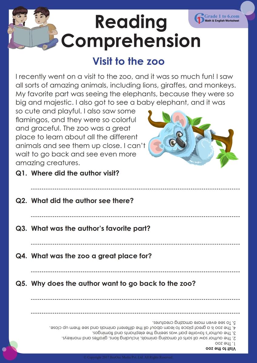 Reading Comprehension Worksheet For Grade 1 Grade1to6 Reading Comprehension Worksheet For Grade 1 Grade1to6